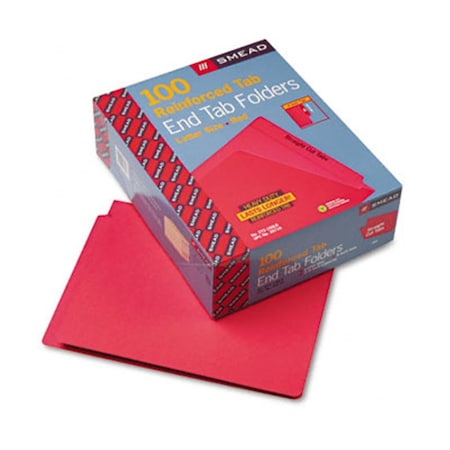 Smead Colored File Folders- Straight Cut- Reinforced End Tab- Letter- Red- 100/Box SM33288